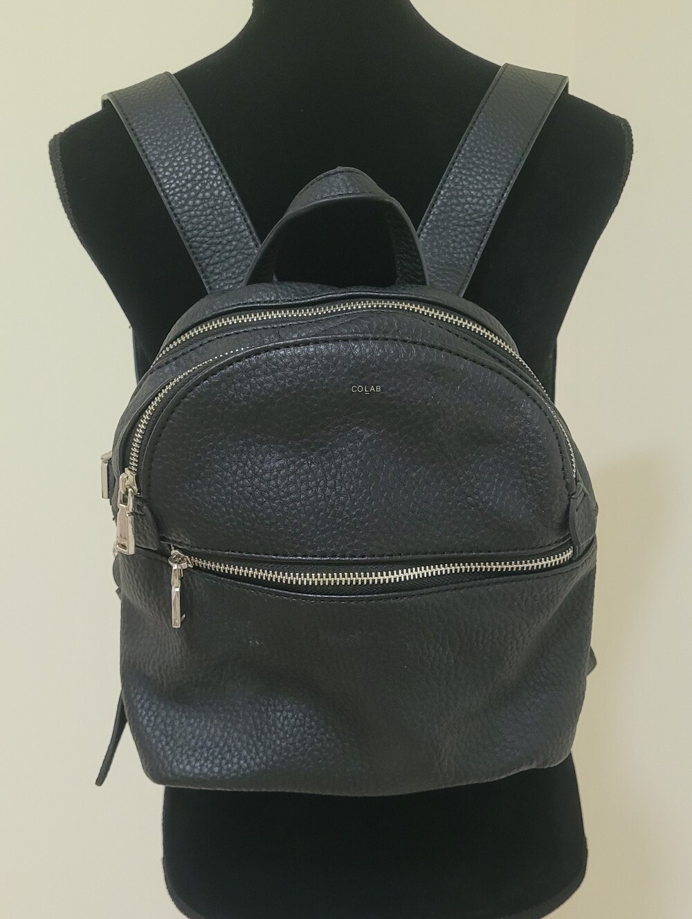 Colab Women's Faux Pebbled Leather Mini Backpack Black Silver Y2K Minimalist